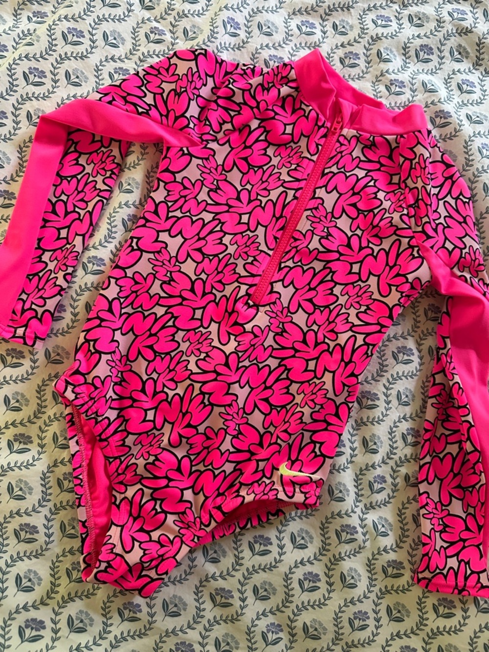 Kids Long Sleeve Pink Floral Rash Guard Swimsuit